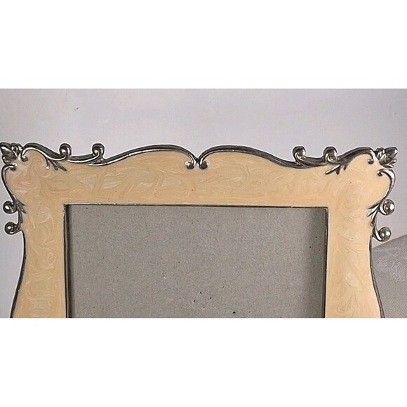 Vintage Scrolled Peachy Pink Stained Glass Photo Frame Pewter Trim 8.5"x6.5" - Picture 4 of 15